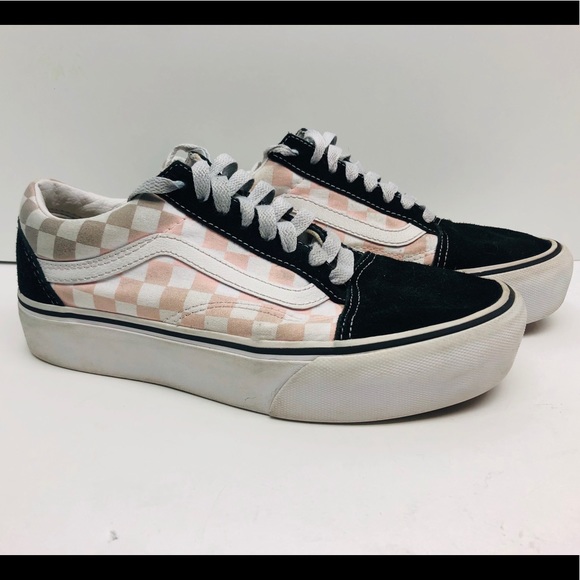 pink checkered platform vans